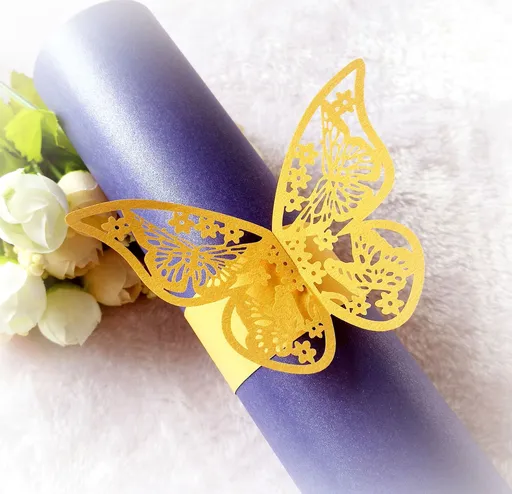 50pcs Laser Cut Butterfly Napkin Rings Holder for Dinners Tables Everyday Wedding Party Decor Baby Bridal Shower Banquet Supply