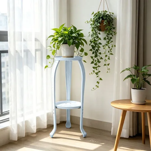 2-Tier Metal Plants Stand, Indoor Outdoor Minimalist Flower Pot Holder, White Metal Planter Shelf for Balcony Garden Home Decor, Free Size