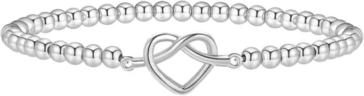 Women’s Silver Bracelet, Silver Elastic Beaded Bracelet, Handmade Ball Accent Bracelet, Elegant Silver Jewelry Gift.