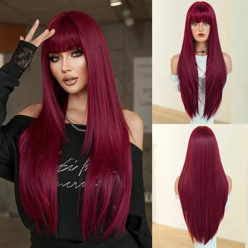 High-Density Synthetic Wig Heat-Resistant Wig Tea-Colored Wig Long Straight Wig - Grape purple - Size 85cm-33inch