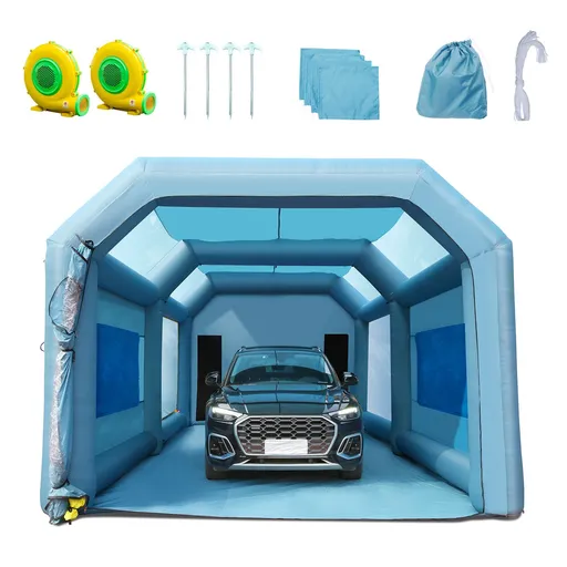 Inflatable Paint Booth, 8.5x4.8x3.3m Inflatable Spray Booth, High Powerful 750W+950W Blowers Spray Booth Tent, Car Paint Tent Air Filter System for Car Parking Tent Workstation Motorcycle Garage