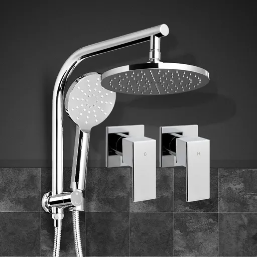 Cefito 9'' Rain Shower Head Set Handheld Round High Pressure Twins Tap Chome