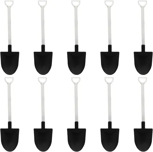 50 Pack Plastic Mini Shovel Shape Spoons for Desserts, Disposable Dessert Ice Cream Spoons, Fun Utensils for Family/Party(Black+White)