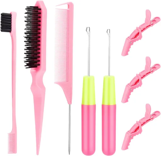 Crochet Hooks for Hair with 2pcs Crochet Needle, 1pcs Edge Brush, 1pcs Bristle Hair Brush, 1pcs Rat Tail Comb, 3pcs Gator Clips Crochet Needle for Passion Twist Crochet Hair Extensions