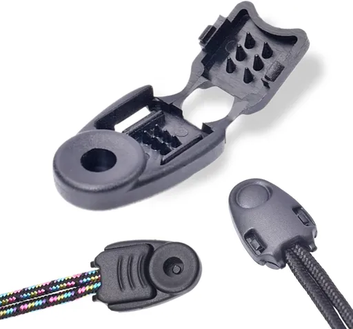 CooBigo 20 Pack Zipper Pull Cord Ends Zipcords Stopper Paracord Parachute Clips Running Shoe lace Elastic Shock Bungee Rope Drawstrings Ends Lock DIY Replacement Plastic Black