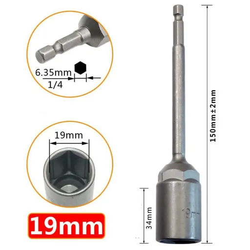 1Pc 150Mm Hexagon Nut Driver Drill Bit Adapter Socket Wrench Extension Sleeve 9Mm Smile Home 19Mm