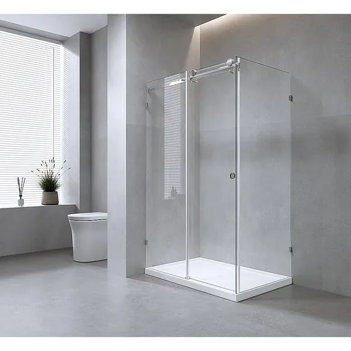 120x90cm Frameless Glass Sliding Corner Shower – With Black Rail and Wall Channel for Contemporary Bathrooms