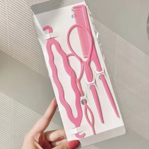 Hair Styling Tool 4-Piece Set, Lazy Hair Braiding Needle for Kids & Adults—Pink