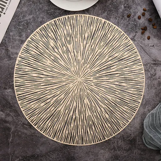 6PCS Round Placemats Pressed Vinyl Slip Resistant Table Mats Golden Fireworks Placmats Wipeable Hollowout （15 x15,Gold）