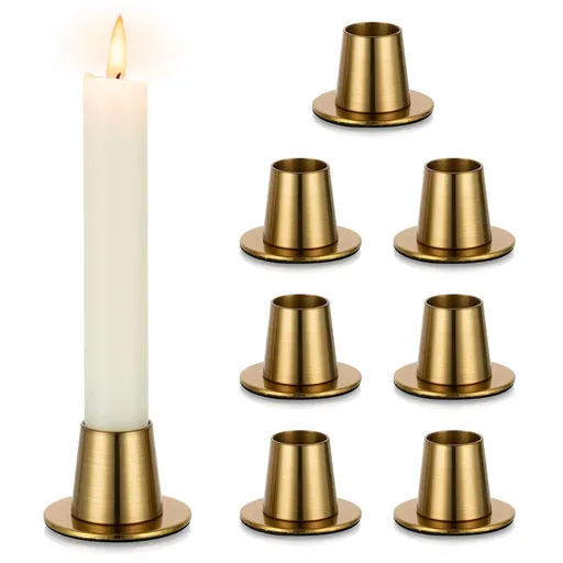 Taper Candle Holders Gold: 8 Set of Brass Candlestick Tapered Holder Bulk Vintage Candles Stick Tapers Holder Short Iron Candle