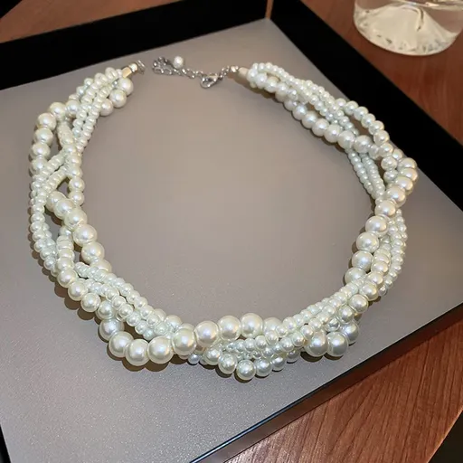 Vintage Layered Faux Pearl Necklaces Imitation Pearl Chains Flapper Costume Jewelry Necklaces for Party