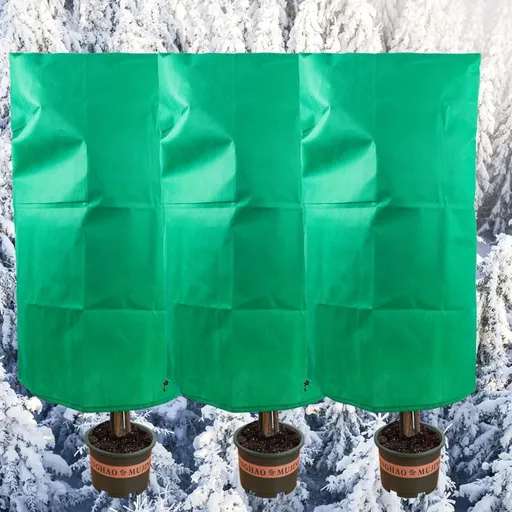 3-Pack Winter Plant Protection Frost Cover with Drawstring, Reusable Durable for Outdoor Plants Fruit Trees Potted Plants, 60x80cm, Green