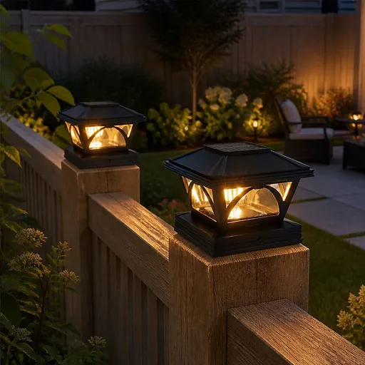 2 Pack Outdoor Flame Light Solar Post Deck Fence Cap