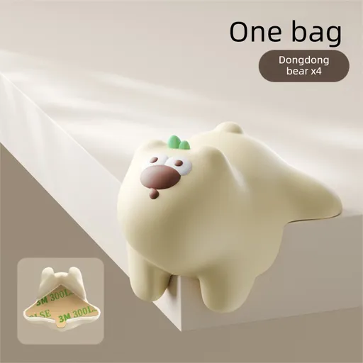 Beige Bear 4 Pack Cartoon Silicone Corner Protectors - Soft Right Angle Furniture Edge Guards with Adhesive Backing for Tables, Desks, Coffee Tables and Cabinets