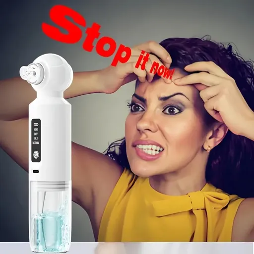 Six-head blackhead cleaner with electric vacuum suction for deep pore cleaning. USB-rechargeable mini bubble facial device features a 3-second long press to activate heating mode, maintaining a constant 46°C temperature.