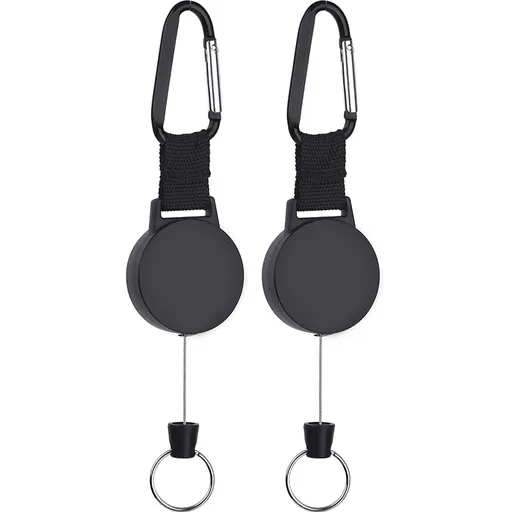 2 Pack Retractable Keychain, Heavy Duty Retractable Badge Holder Reel, Retractable ID Badge Clip Reel with Steel （Black Carabiner）