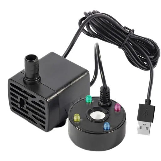 New Mini Fog Machine USB 5V Water Pump Mist Maker with 4 LED Lights & Suction Cup Adjustable Black Mist Maker Fogger for Indoor or Outdoor Fountains, Water Feature Use, Mini Fog Machine