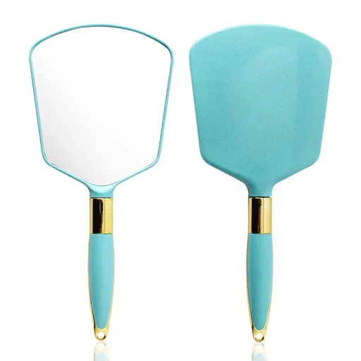 Handheld Mirror with Handle, Cute Hand Mirror Makeup Mirror Small Mirror with Hook Hole for Travel Home Bedroom Bathroom (Blue)