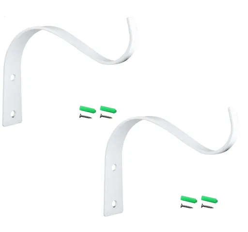 2 Pieces Outdoor Plant Hangers for Hanging Baskets, Heavy Duty Metal Plant Brackets for Hanging Plants Outside, Metal Plant Hooks, White, 11.4 x 9 cm