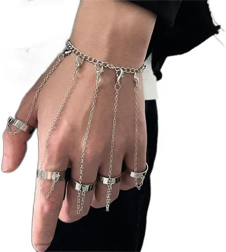 Punk Chain Tassel Bracelet with Slave Finger Rings Gothic Chain Hand Hip Hop Rings Hand Chain Chain Bracelet for Women Girls
