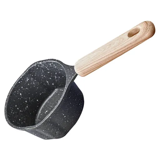 Compact Black Small Saucepan with Wood Handle Heat Resistant for Home Use