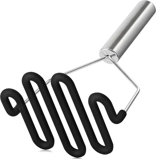 Non-Scratch Silicone Potato Masher Kitchen Tool, Potatoes Masher Potato Masher Stainless Steel Wrapped In Premium Silicone, Potato Smasher (Black)