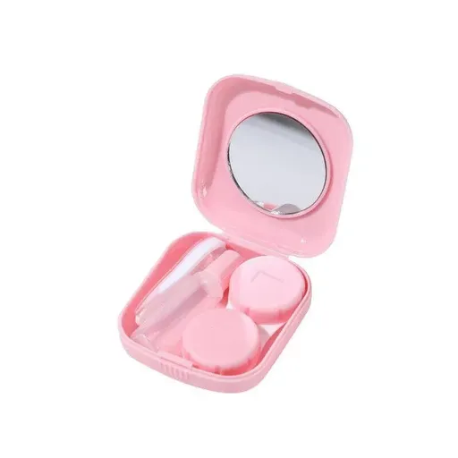 Pocket Plastic Mini Contact Lens Case Kit Outdoor Travel Holder Mirror Container - Pink