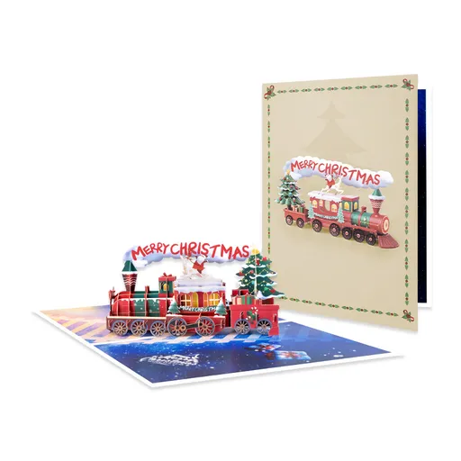 Christmas Train 3D Pop Up Greeting Card, Holiday Xmas Gift Card with Envelope & Note Card, Christmas Party Invitation & Festive（train）