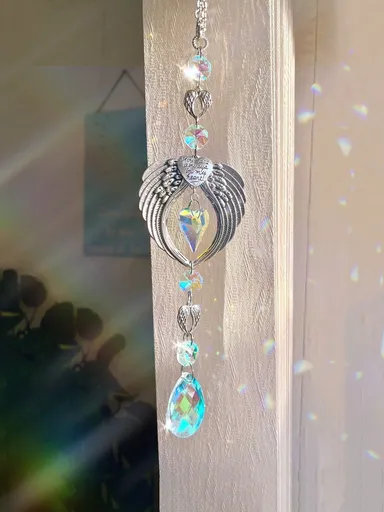 1pc Angel Wings Suncatcher Hanging Charm Keepsake With Crystal Octagons Heart Prism For Someone Special Home Room Wall Decor Birthday Graduation Gift Valentine s Day Gift