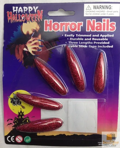 10x Long GLITTER HORROR NAILS Halloween Party Costume Accessory Vampire Witch - Red - Red - Red - Red - Red - Red - Red - Red - Red - Red - Red - Red