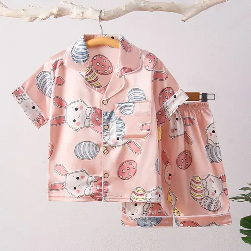 Beifujia Kids Ice Silk Cartoon Pajamas Set 2131-Ice Silk Pink Big Ears Rabbit 150cm