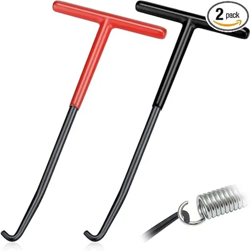 2 PCS Exhaust Spring Puller Tool, Motorcycle Exhaust Spring Hook, T Shaped Handle Spring Removal Tool with Rubber Coating, Snowmobile Accessories for Motorcycle Dirt Bike (Red and Black)