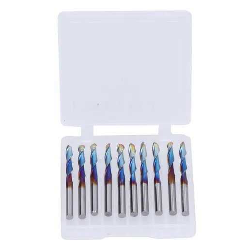 10Pcs Router Bits Tungsten Steel Spiral Flute Milling Cutter Tool with Plating Blue for Wood PVC Nylon