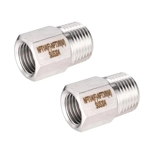 2Pcs Stainless Steel 3/8 To 1/4inch Adapter Hexagonal Connector High Pressure Pipe Fitting Adapter For Water Line Connec