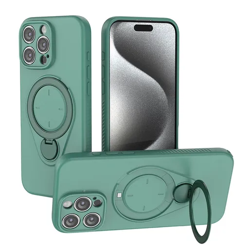 Magnetic Shockproof Case 360-Degree Rotating Ring Stand for iPhone 16 Pro Slim Protective Cover Green