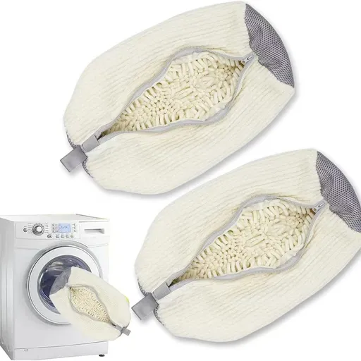 2-Pack Washing Machine Shoe Wash Bags, Thick Chenille Lining Anti-Deformation Laundry Bags with Durable Zippers for Sneakers and Canvas Shoes - White