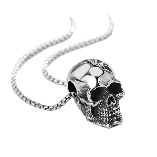 Stainless Steel Skull Pendant Necklace,Punk Hip Hop Skeleton Necklace,Titanium Steel Chain Necklace Jewelry for Men Women