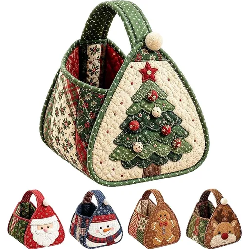 Christmas Character Quilted Carry Basket, DIY Fabric Storage Basket (#D) | Foldable Handmade Storage Bin, Decorative Home Organizer for Home Storage Home Storage - Multi - Size Christmas tree