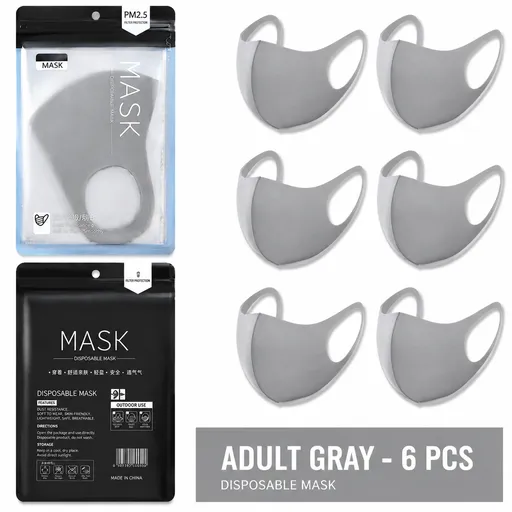 Summer Reusable Ice Silk Cooling Face Mask - Breathable 3D Mesh Design with Lip Space, Dust & Haze Protective in Grey 6 Pack
