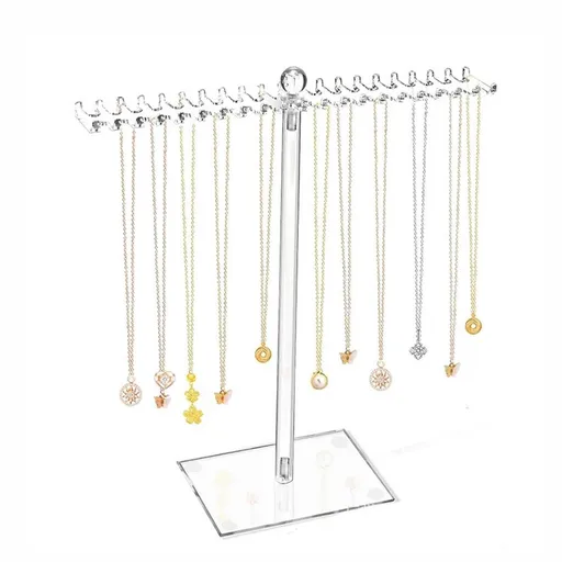 Acrylic Necklace Organizer Stand with Hooks for Necklaces Bracelets Rings - Rotating Jewelry Display Tree Hanger Clear Jewelry Storage Rack for Home Bedroom Closet Up to 84 Pieces