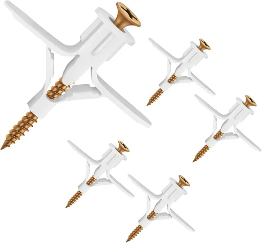 Self Drilling Plastic Anchors Drywall Anchor Kit, 50 PCS self-Tapping Screws + 50 PCS Plastic Anchors, Hollow Wall Butterfly Expansion Tube Pipe with Screws, White