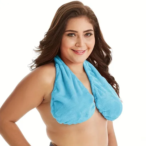 Blue Breathable Wool Towel Bra with Supportive Anti-Chafe Deisgn - Sweat-Wicking Halter Neck Lounge Bralette (S Size)