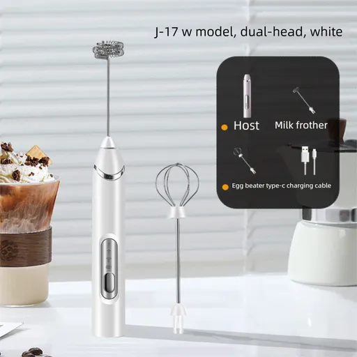 Rechargeable Electric Milk Frother Handheld - 3 Speed Adjustable Foam Maker with 2 Stainless Steel Whisks - Portable Coffee Mixer & Egg Beater for Flat Whites, Lattes & Baking (White)