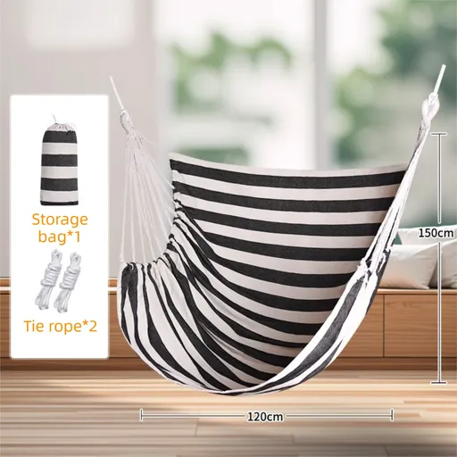 Black White Stripes Oversized Hanging Swing Chair Canvas Hammock (120 x 150 CM) - Portable Indoor & Outdoor Leisure Hammock Chair with Thickened Binding Ropes and Storage Bag