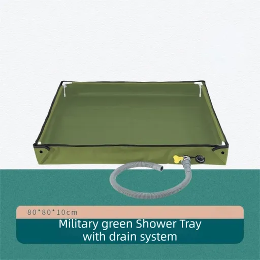 80x80x10CM Green Portable Outdoor Shower Tray & Versatile Collapsible Water Basin - Reinforced Support and Drainage System- Leak-proof Oxford Large Base for Camping, Beach & Garden