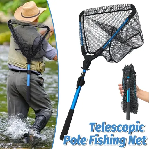Folding Fishing Net Telescopic Aluminum Alloy Scoop Net Handheld Triangle Mesh