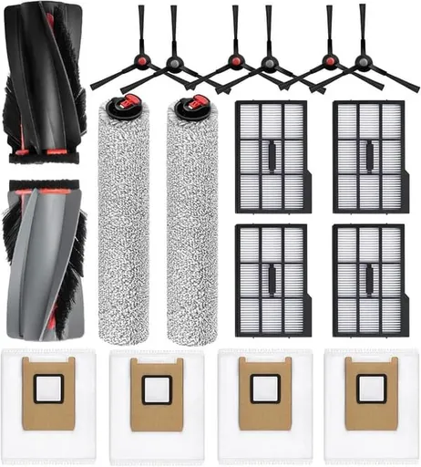 Eufy E28 Omni / E25 Omni Robot Vacuum Cleaner 17-piece Replacement Kit, 1 set of main brushes, 2 roller mops, 6 side brushes, 4 HEPA filters, 4 dust bags