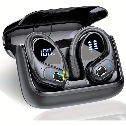 True Wireless Earbuds Sports Wireless Ear-Hooks Pure Bass Dual LED Display Black Size 01
