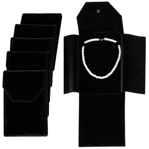 6PCS Velvet Necklace Display Folders, Foldable Women Pearl Necklace Organizers with Snap Closure, Portable Travel Jewelry Storage Pouches, Jewelry Display Cases for Presents