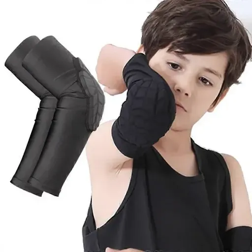 Kids Protective Arm Sleeves with Padded Elbow Support for Basketball Cycling Outdoor Play Black